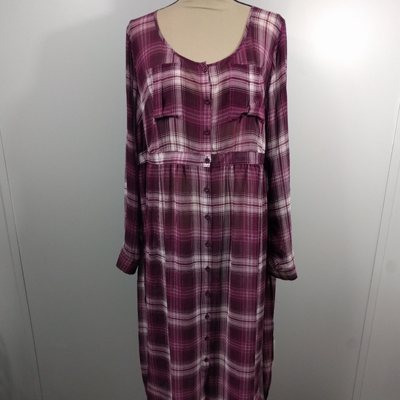 Torrid Dress Plaid Button Up Sheer 2X - Picture 2 of 8